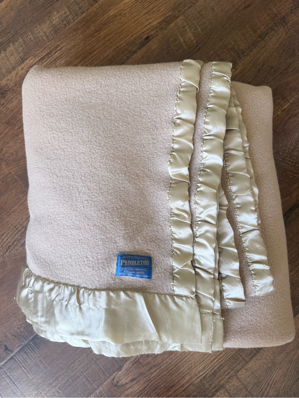 Pendleton Cream Wool-Blend Throw with Satin Ruffle Trim